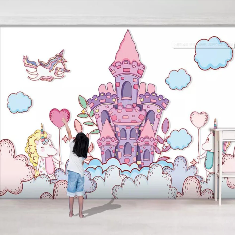 Milofi пользовательские 3D Обои фреска замок Летающий Единорог детская комната