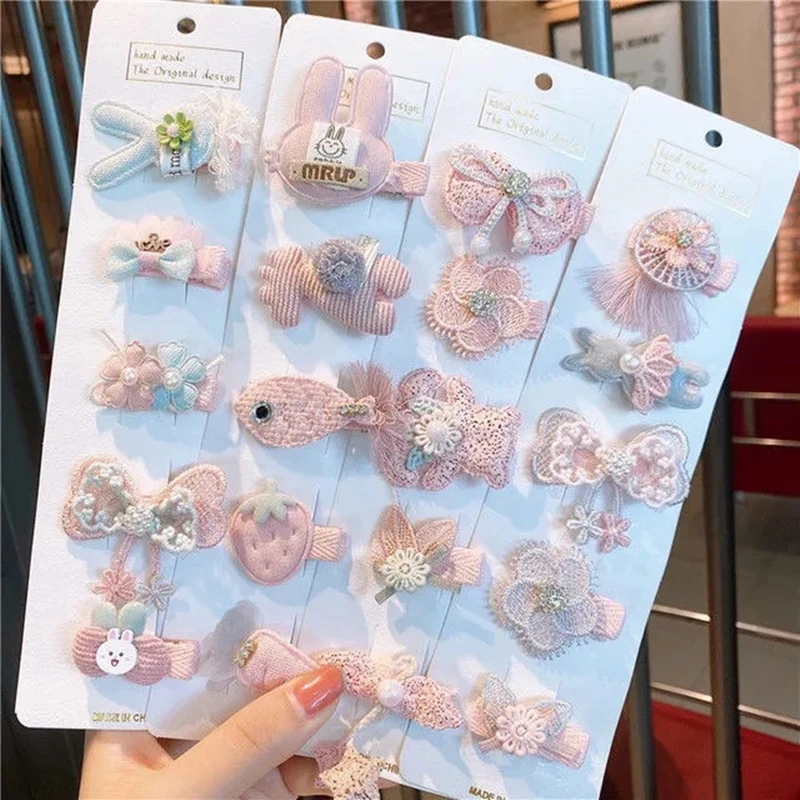 

5pcs/set Korean Style 2021 Fashion Baby Girls Kawaii Hairclips Cute Bunny Flower Star Butterfly Pink Hairpin Wholesale Lots