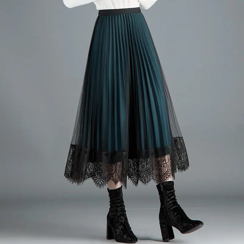 Vintage Lace High Waist Women Midi Skirt Slim Elastic Black Blue Pleated Skirts Girls Spring Winter Long Tulle Skirts
Vintage Lace High Waist Women Midi Skirt Slim Elastic Black Blue Pleated Skirts Girls Spring Winter Long Tulle Skirts