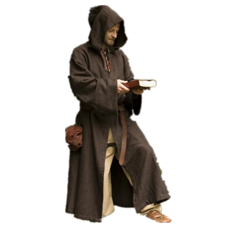 New Medieval Retro Men Long Sleeve Hooded Robe Cosplay Friar Wizard Middle Ages Vintage Halloween Loose Coat Stage Costumes
New Medieval Retro Men Long Sleeve Hooded Robe Cosplay Friar Wizard Middle Ages Vintage Halloween Loose Coat Stage Costumes