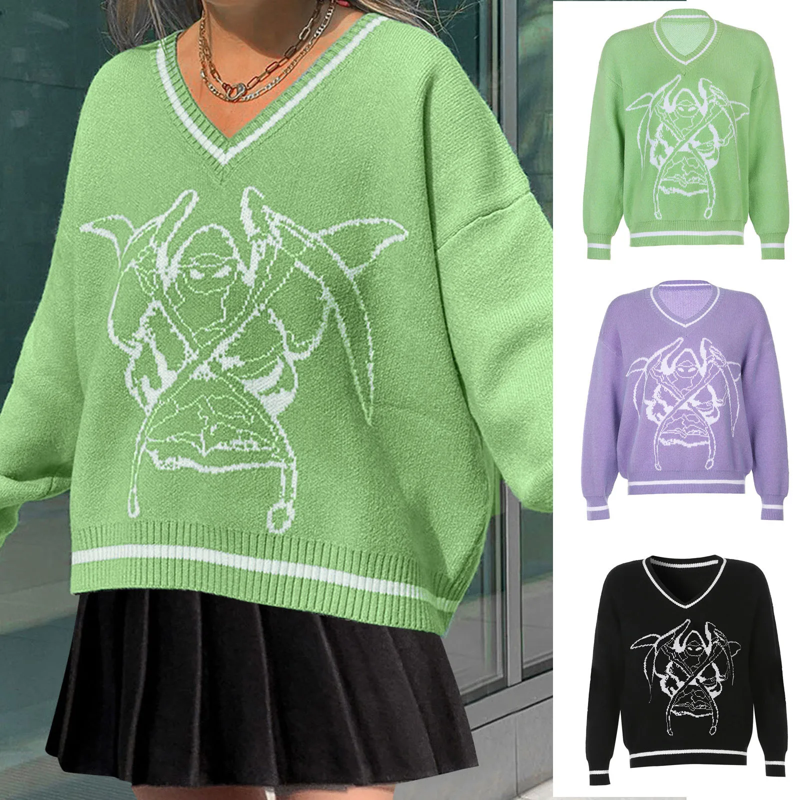 Women's Sweater Sexy V-Neck Loose Versatile Printed Long Sleeve Autumn Winter Knitted Jumper Fashion Loose Knitwear Pullovers
Women's Sweater Sexy V-Neck Loose Versatile Printed Long Sleeve Autumn Winter Knitted Jumper Fashion Loose Knitwear Pullovers