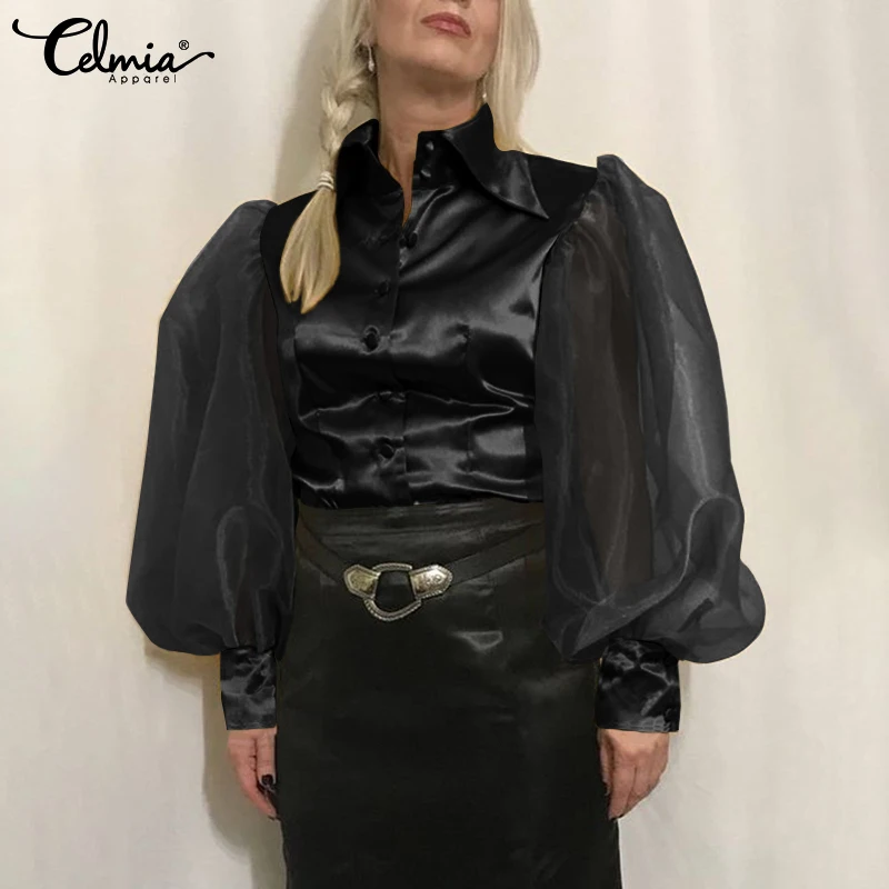 Celmia Fashion Women Tops 2021 Autumn Lapel Elegant Satin Shirt Casual Loose Patchwork Mesh Sheer Puff Sleeve Blusas Streetwear
Celmia Fashion Women Tops 2021 Autumn Lapel Elegant Satin Shirt Casual Loose Patchwork Mesh Sheer Puff Sleeve Blusas Streetwear
