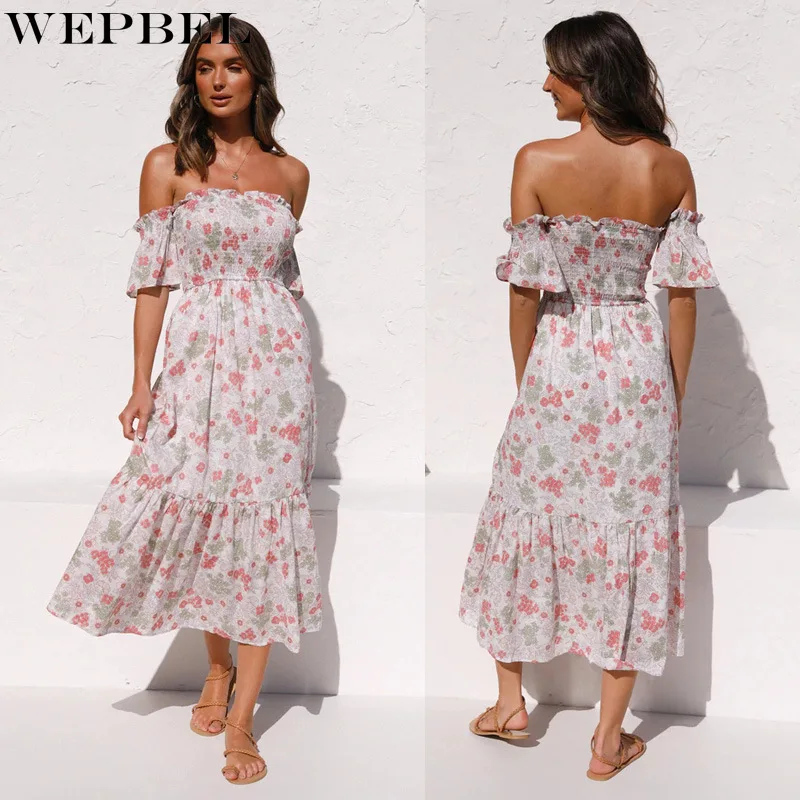 WEPBEL Women Summer Elegant Floral Print Ruffle Dress Ladies Sexy Off Shoulder Short Sleeve Halter Long Dress Sunderss
WEPBEL Women Summer Elegant Floral Print Ruffle Dress Ladies Sexy Off Shoulder Short Sleeve Halter Long Dress Sunderss