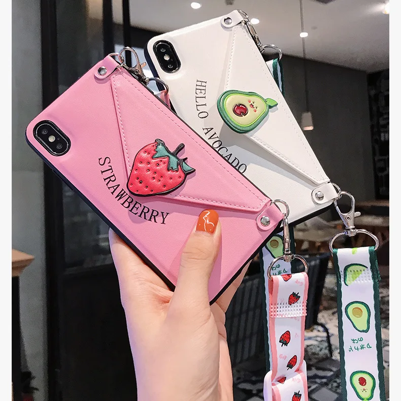 Для huawei P30 авокадо клубника задняя крышка для P20 mate20 pro honor20 nova5 держатель карты PU +
