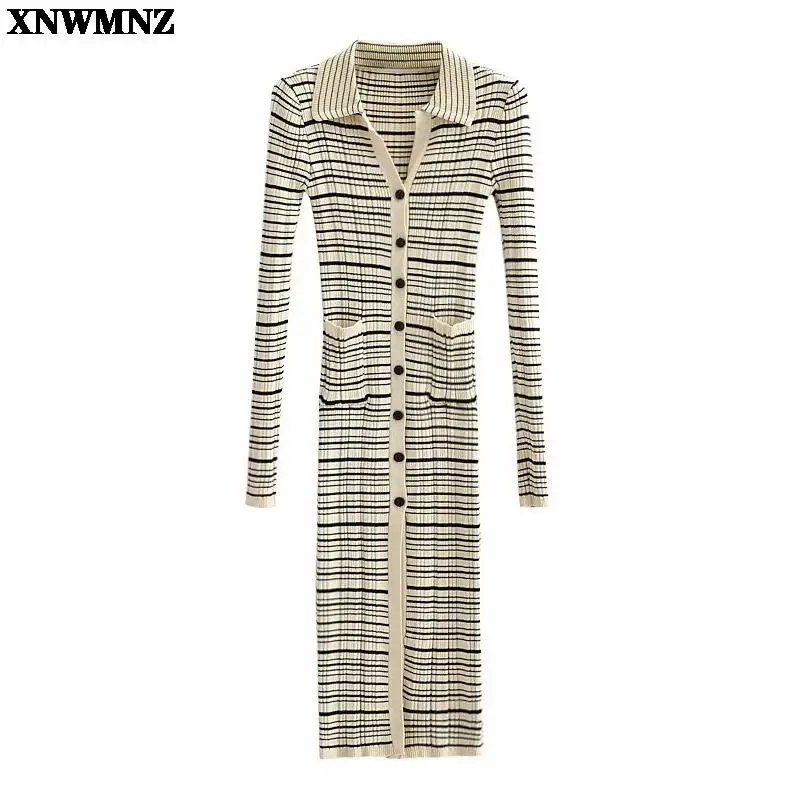 Casual Woman Pocket Lapel Long Sleeve Slim Striped Midi Knit Dress Fashion Female Autumn elegant single breasted dress vestidos
Casual Woman Pocket Lapel Long Sleeve Slim Striped Midi Knit Dress Fashion Female Autumn elegant single breasted dress vestidos