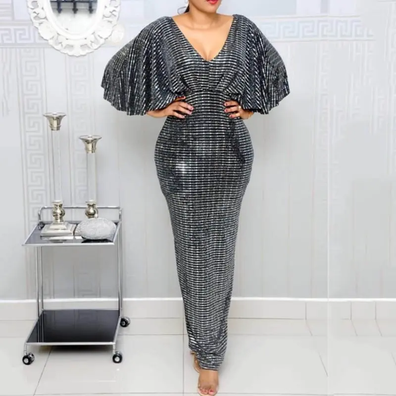 Sexy Night Club Luxury Party Women Long Pencil Dresses V Neck Backless Female Sequin Glitter Sparkly Evening Maxi Dress Female 
Sexy Night Club Luxury Party Women Long Pencil Dresses V Neck Backless Female Sequin Glitter Sparkly Evening Maxi Dress Female
