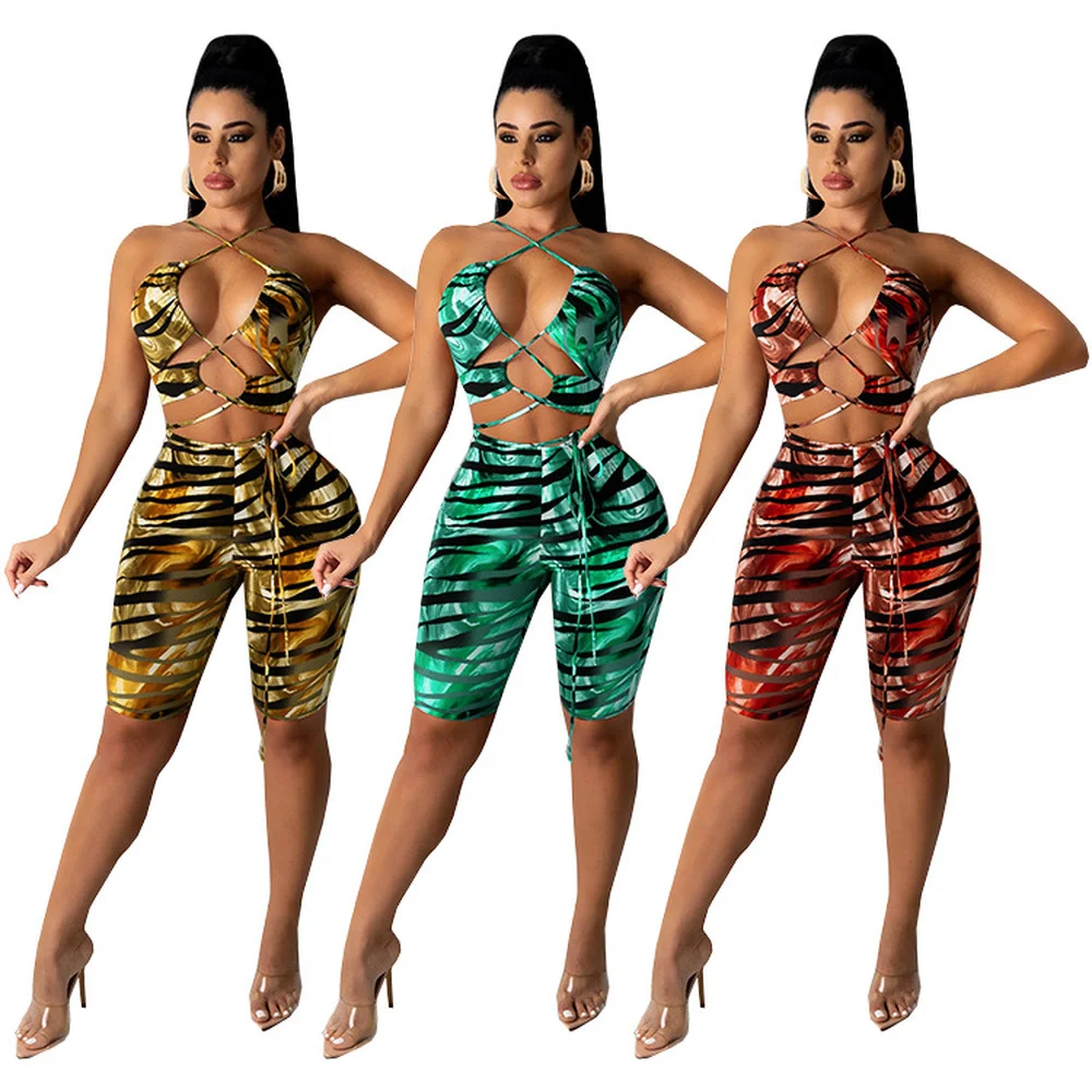 Animal Printed Bodycon Two Piece Club Outfits Women's Tracksuit Lace Up Backless Crop Top+knee Length Biker Short Draw Strings
Animal Printed Bodycon Two Piece Club Outfits Women's Tracksuit Lace Up Backless Crop Top+knee Length Biker Short Draw Strings