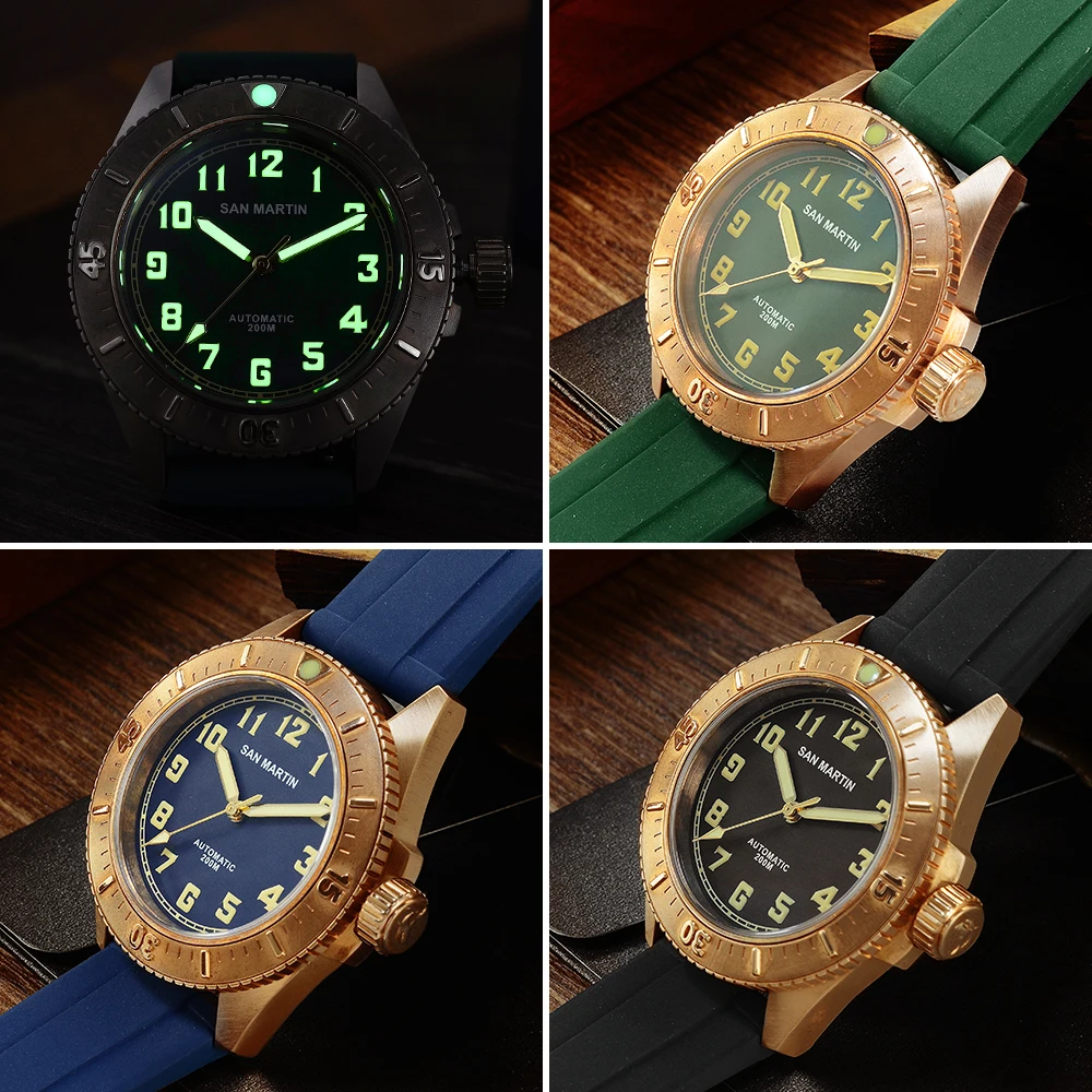 San Martin Mens Diver Watch Bronze Rotating Bezel Mechanical Watch 200m Water Resistance Band Luminous Dial Automatic Watch
San Martin Mens Diver Watch Bronze Rotating Bezel Mechanical Watch 200m Water Resistance Band Luminous Dial Automatic Watch