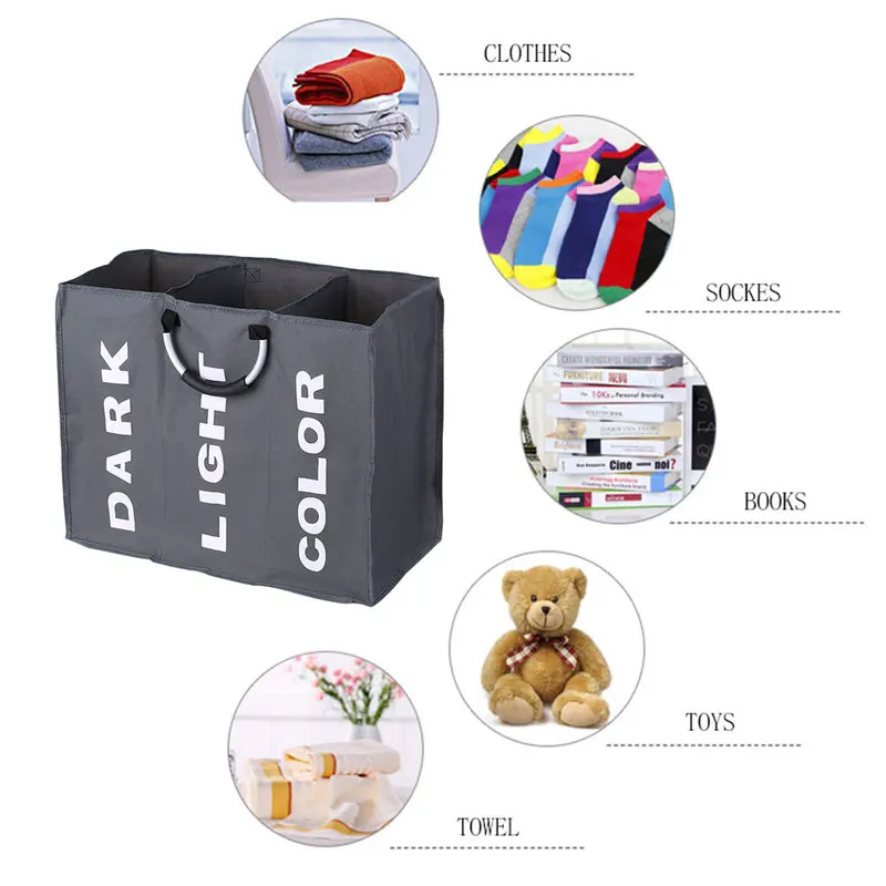 Foldable Dirty Laundry Basket Three Grid Designs Organizer Printed Collapsible Home Hamper Sorter Large | Дом и сад