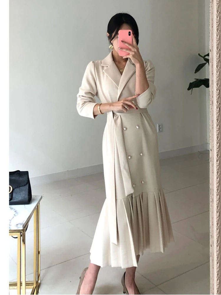 2020 Autumn Winter Women Vintage Elegant Double Breasted Sashes Ruffles Mermaid Dresses Korean Fashion Vestidos
2020 Autumn Winter Women Vintage Elegant Double Breasted Sashes Ruffles Mermaid Dresses Korean Fashion Vestidos