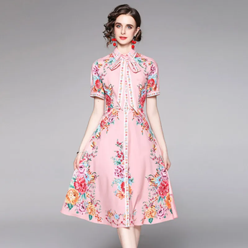 Fashion Runway Flower Summer Pink Shirt Dress For Women Short Sleeve Floral Print Lace Up Belt Bohemian Beach Dress Female
Fashion Runway Flower Summer Pink Shirt Dress For Women Short Sleeve Floral Print Lace Up Belt Bohemian Beach Dress Female