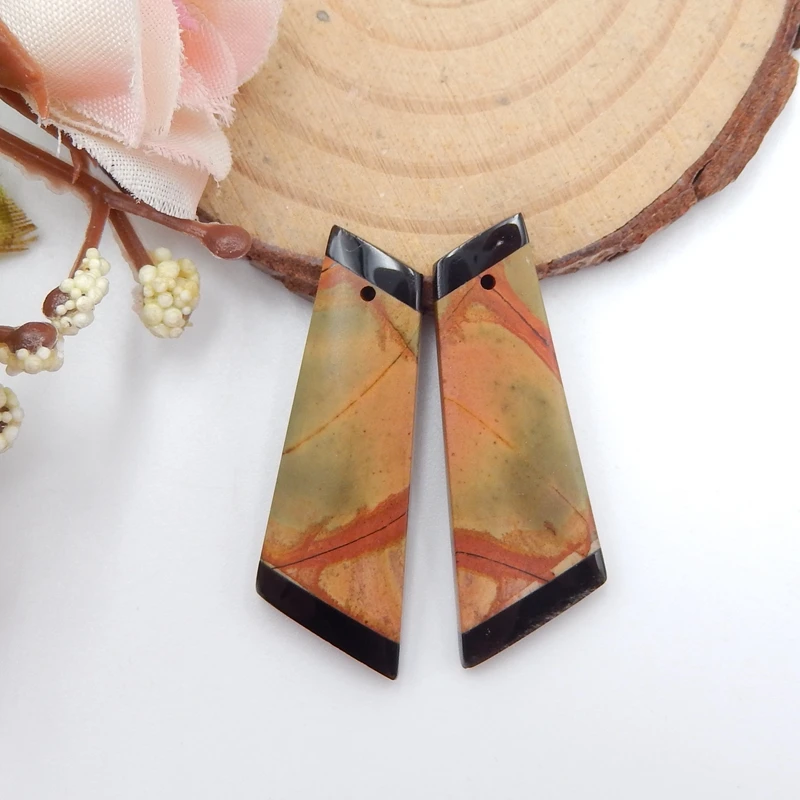 Natural Gemstone Multi-Color Picasso jasper with Obsidian intarsia fashion Woman Earrings,Popular jewelry,28x13x4mm5g
Natural Gemstone Multi-Color Picasso jasper with Obsidian intarsia fashion Woman Earrings,Popular jewelry,28x13x4mm5g