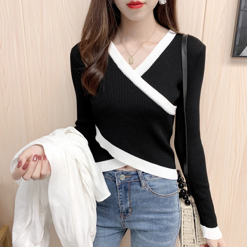 Cross V-neck irregular sweater women's outer wear 2021 new spring and autumn short knit sweater top long sleeve bottoming shirt
Cross V-neck irregular sweater women's outer wear 2021 new spring and autumn short knit sweater top long sleeve bottoming shirt