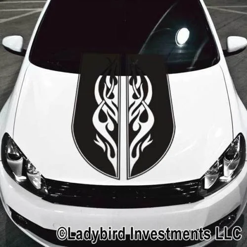 For Tribal Flame Rally Hood Stripes Decal (#1) -Universal Fits Most Cars & Trucks