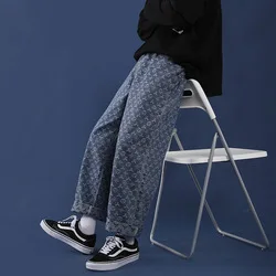 Cashew Flower Trendy Brand Jeans Men's Straight Jacquard Loose Wide Leg Daddy Casual Pants