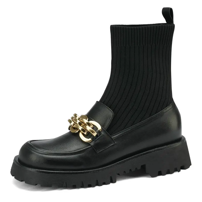 Fashion Loafer Women boots Genuine Leather knitting Platform Chunky Heels Shoes Woman 2021 Working Party Ankle Boots For Women
Fashion Loafer Women boots Genuine Leather knitting Platform Chunky Heels Shoes Woman 2021 Working Party Ankle Boots For Women