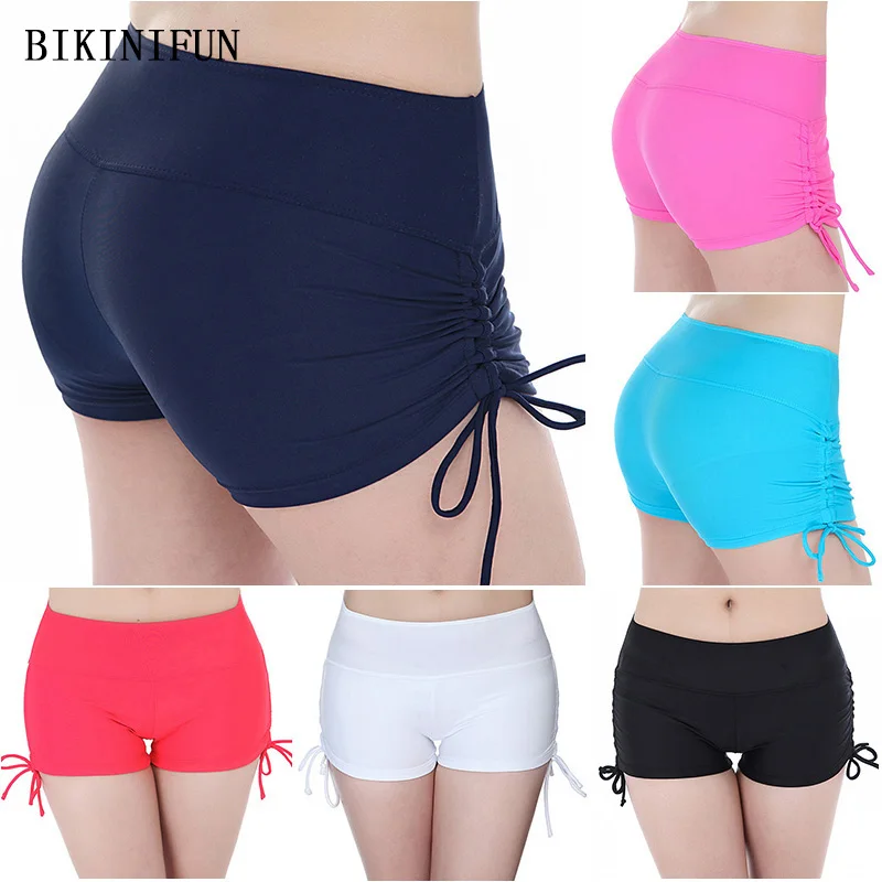 

Multi Color Swimsuit Trunks Women Swim Shorts S-2XL Breathable Running Fitness Girl Sports Yoga Shorts Drawstring Beach Pants