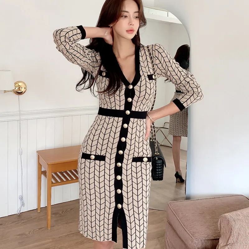 Женское винтажное трикотажное платье-свитер, облегающее платье-футляр в Корейском стиле, Осень-зима
Женское винтажное трикотажное платье-свитер, облегающее платье-футляр в Корейском стиле, Осень-зима