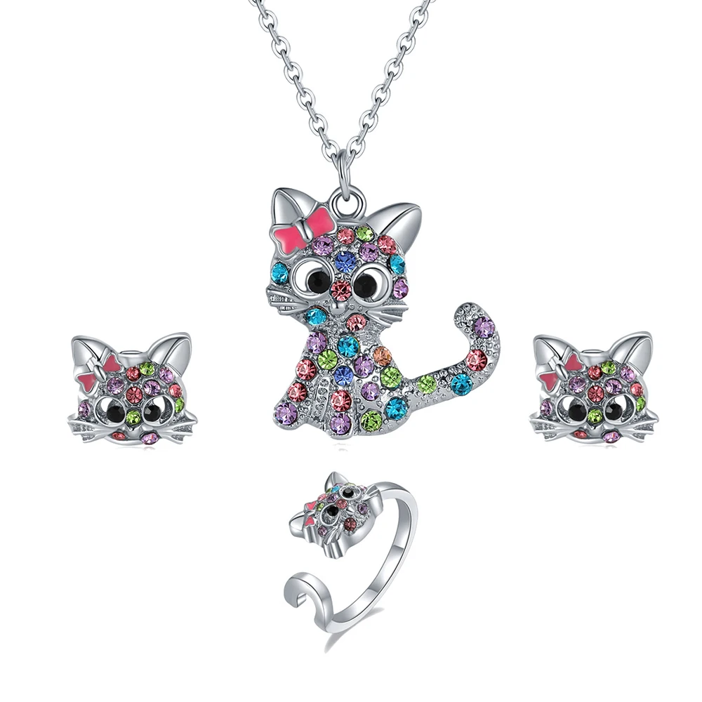 2021 New Cartoon Cat Necklace Earrings Ring Set Spot Color Kitten Children's Animal Jewelry
2021 New Cartoon Cat Necklace Earrings Ring Set Spot Color Kitten Children's Animal Jewelry