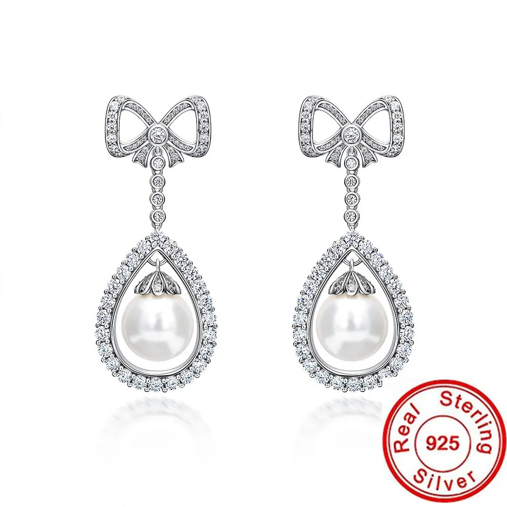 Bowknot Pearl Diamond earrings 100% Real 925 Sterling silver Party Wedding Dangle Earrings for women Bridal Engagement Jewelry
Bowknot Pearl Diamond earrings 100% Real 925 Sterling silver Party Wedding Dangle Earrings for women Bridal Engagement Jewelry