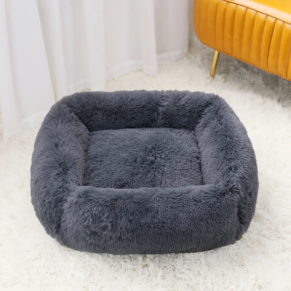 Квадратный плюшевый диван-кровать для собак мягкий лежак моющийся коврик кошек