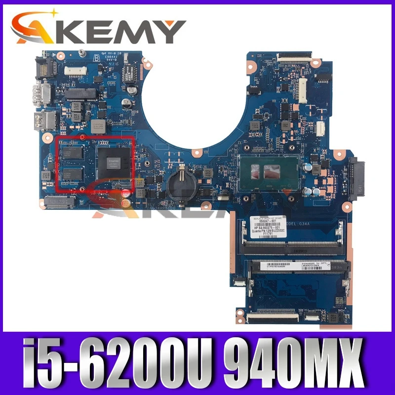 

Akemy 856231-601 for HP Pavilion 15-AU 15T-AU Notebook Motherboard DAG34AMB6D0 Mainboard 940MX 4GB i5-6200U fully Tested
