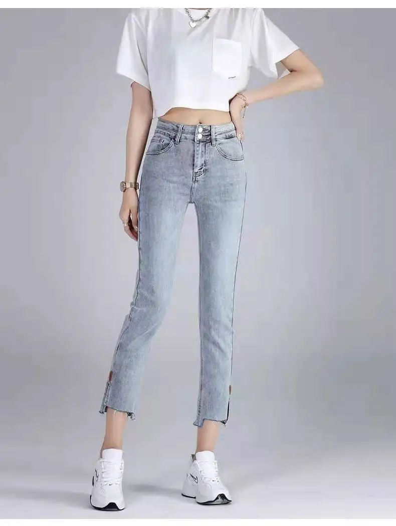 Spring and autumn light color women's straight high waist casual jeans 2021 new tight fashion split pants
Spring and autumn light color women's straight high waist casual jeans 2021 new tight fashion split pants