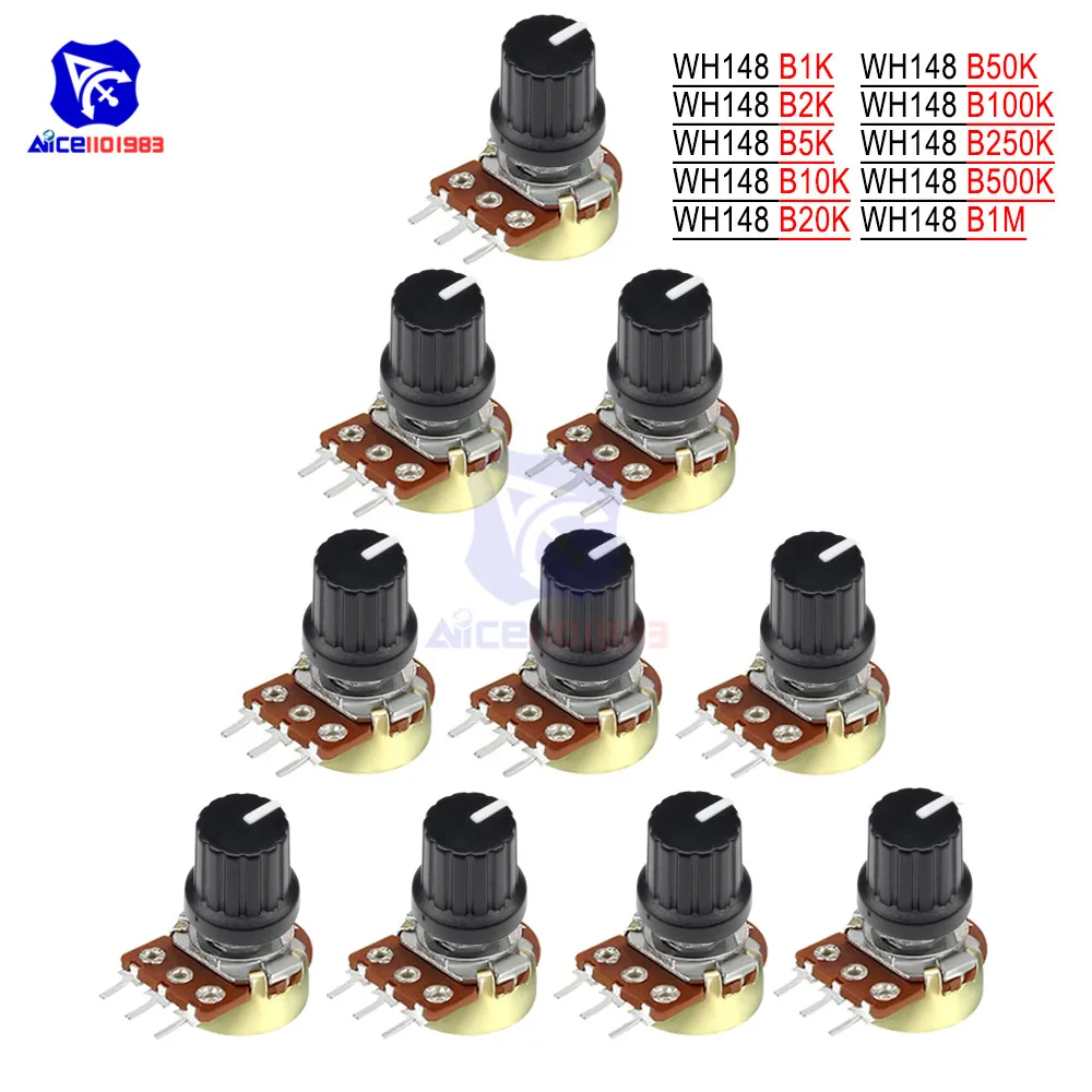 5 PCS/Lot Potentiometer Resistor 1K 2K 5K 10K 20K 50K 100K 500K Ohm 3 Pin Linear Taper Rotary Potentiometer for Arduino with Cap
5 PCS/Lot Potentiometer Resistor 1K 2K 5K 10K 20K 50K 100K 500K Ohm 3 Pin Linear Taper Rotary Potentiometer for Arduino with Cap