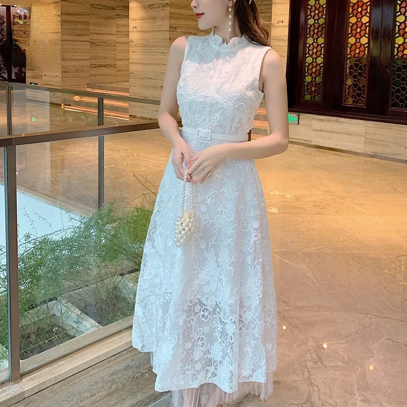 2021 New Fashion Embroidered Flowers Lace Hollow Out Sleeveless Vest Dress Ladies Temperament Summer Long Dress Vestidos
2021 New Fashion Embroidered Flowers Lace Hollow Out Sleeveless Vest Dress Ladies Temperament Summer Long Dress Vestidos
