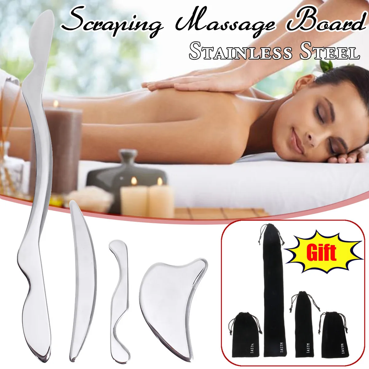 4pcs Therapy Scraping Massage Tools Set Deep Tissue SPA Fascia Recover Muscle Health Care Guasha Board Scraper Stainless Steel
4pcs Therapy Scraping Massage Tools Set Deep Tissue SPA Fascia Recover Muscle Health Care Guasha Board Scraper Stainless Steel