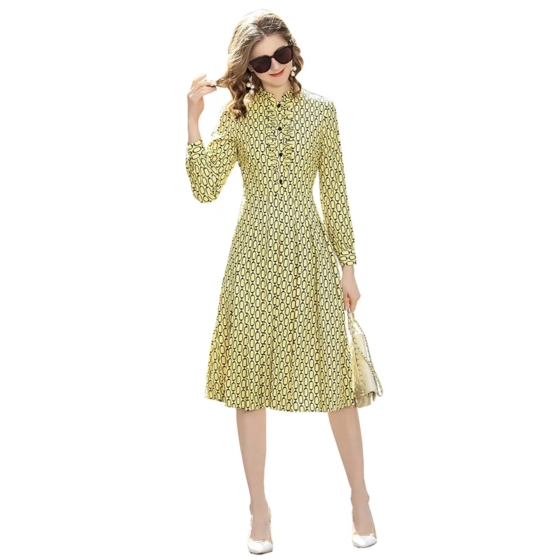 chain printed female gorgeous dress new arrival womens dress ruch ruffles bib buttons long sleeve draped a line midi dress
chain printed female gorgeous dress new arrival womens dress ruch ruffles bib buttons long sleeve draped a line midi dress