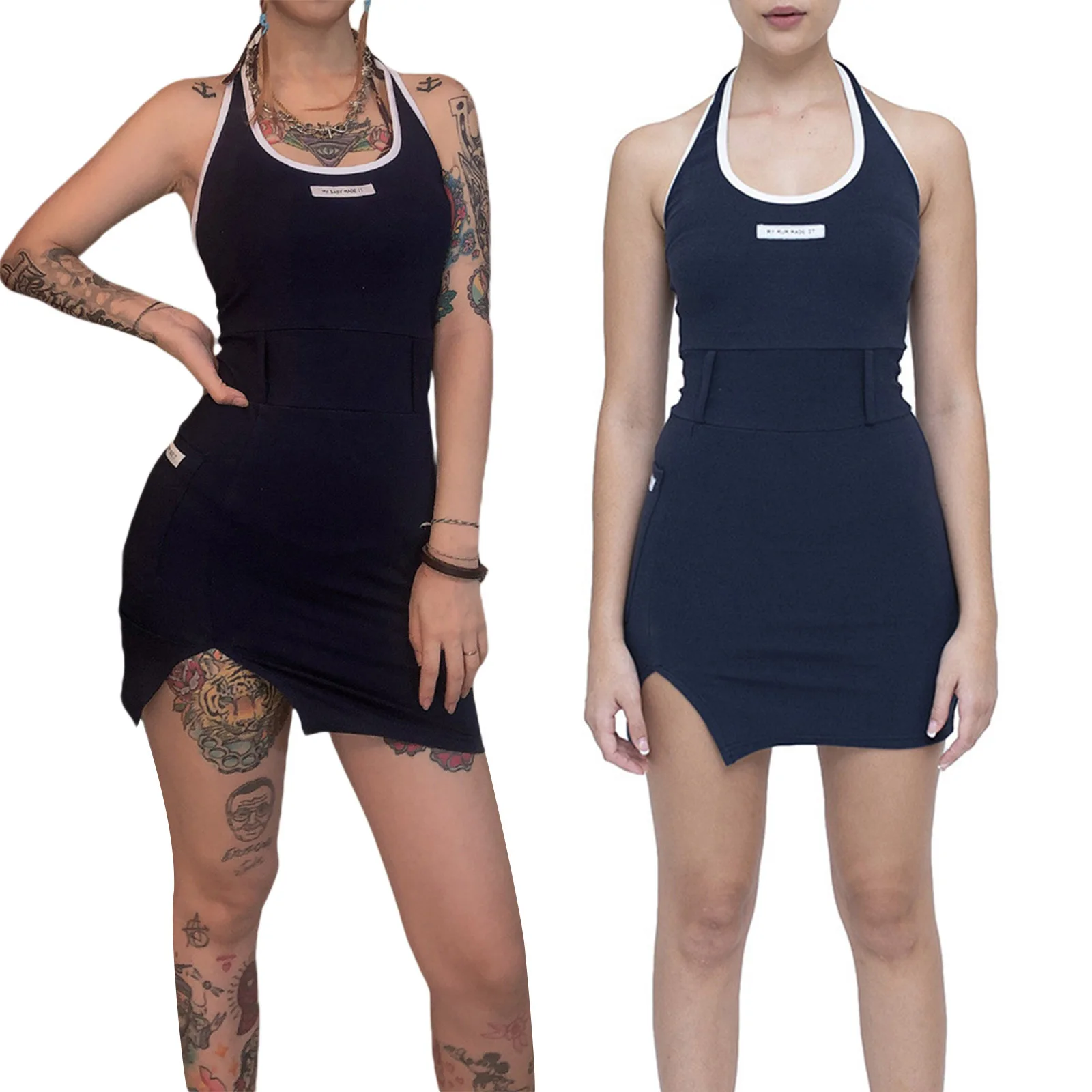 Womens Sexy Halter Split Skinny Dress Fashion Letter Label Backless High Waist Short Dress
Womens Sexy Halter Split Skinny Dress Fashion Letter Label Backless High Waist Short Dress