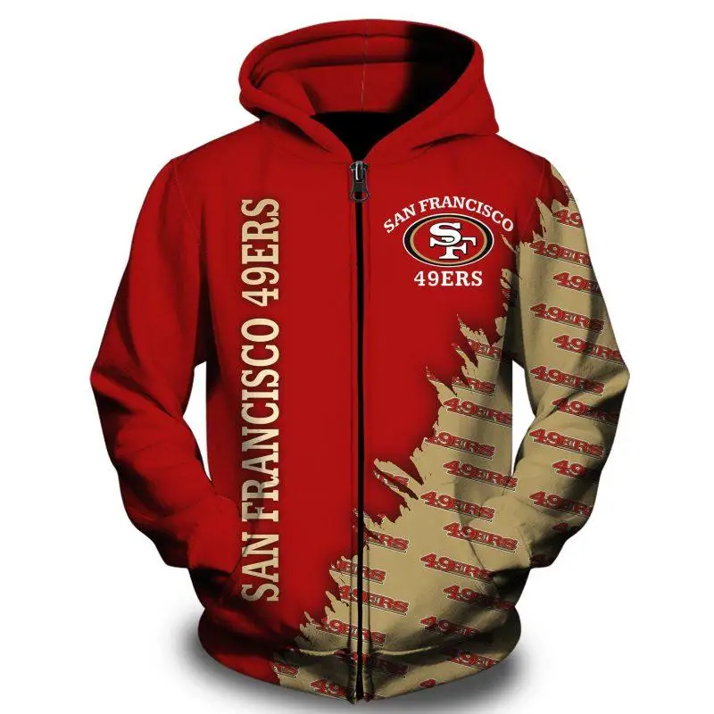 

Redchats - Mens Zipper Hoodie, Trendy 49ers Sweatshirt, Red Khaki, Stitching, 3D Printed SF Letters, 4
