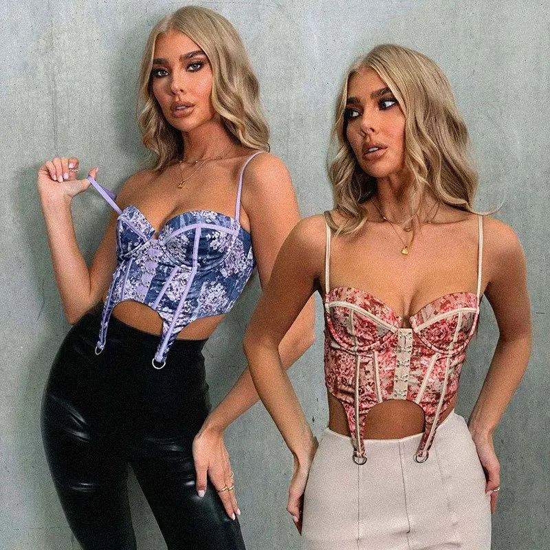 Y2k Women's Sexy Crop Cami Top Summer Spaghetti Strap Floral Print Backless Push Up Bustier Corset Crop Top 2021 Tank Tops
Y2k Women's Sexy Crop Cami Top Summer Spaghetti Strap Floral Print Backless Push Up Bustier Corset Crop Top 2021 Tank Tops
