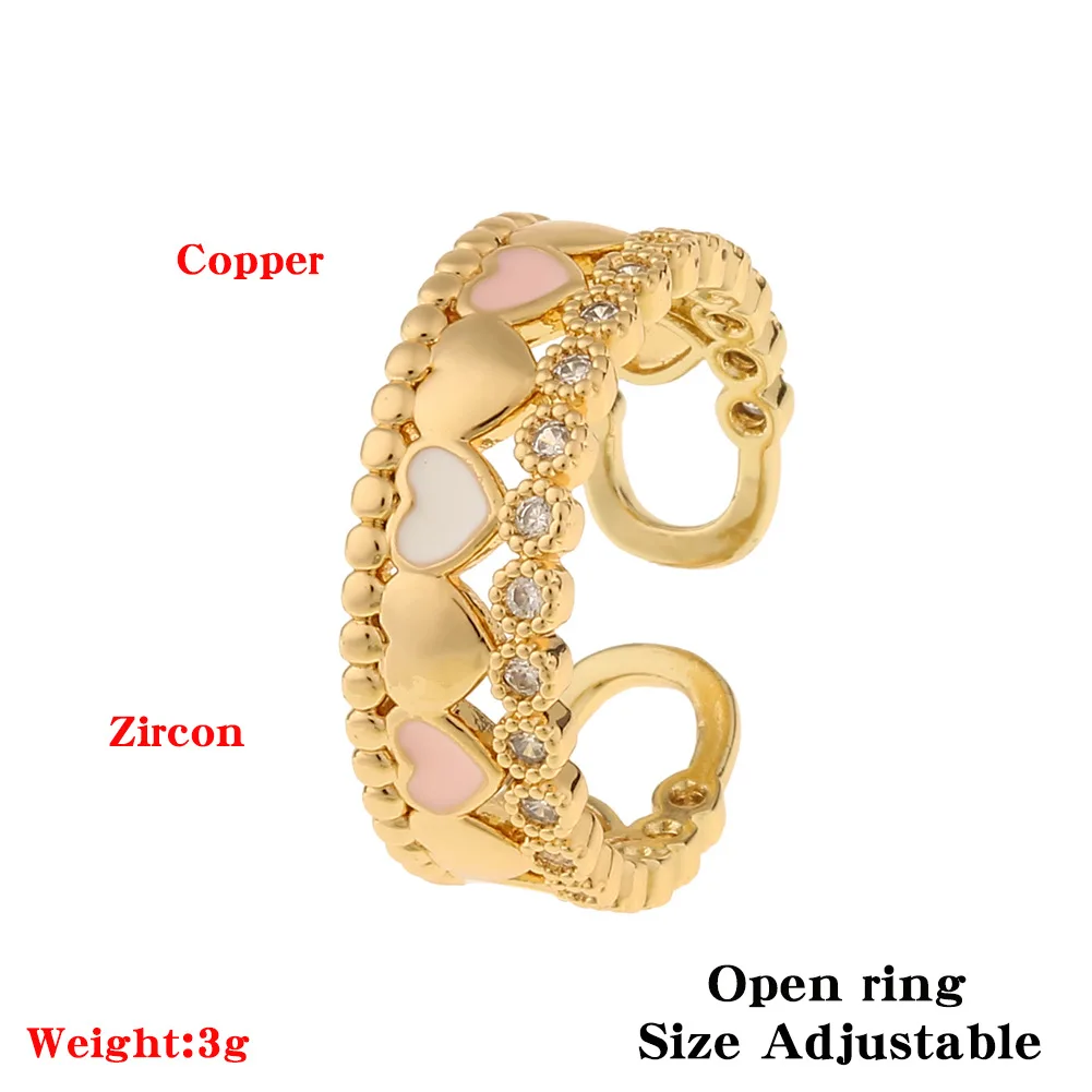 HE YUE Trend Diamond-studded Copper Multilayer Love Peach Heart Opening Adjustable Ring Geometric Personality Women's Jewelry 
HE YUE Trend Diamond-studded Copper Multilayer Love Peach Heart Opening Adjustable Ring Geometric Personality Women's Jewelry