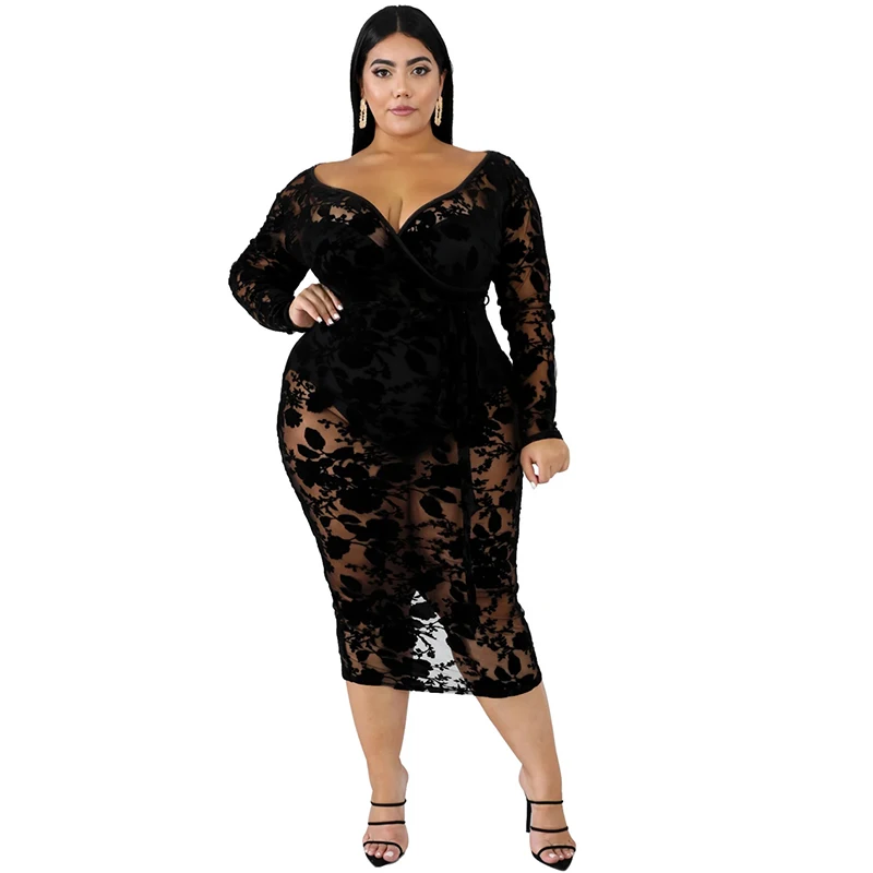 Women Floral Lace Sexy Plus Size Dress 6XL V-Neck Long Sleeve Black Party Dress Club Oversized Transparent Bodycon Midi Dress
Women Floral Lace Sexy Plus Size Dress 6XL V-Neck Long Sleeve Black Party Dress Club Oversized Transparent Bodycon Midi Dress