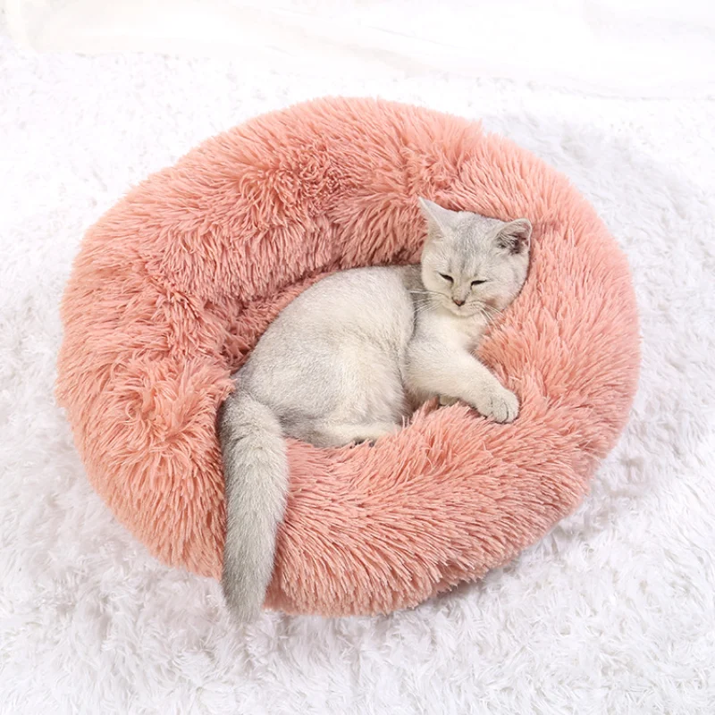 

Круглая кровать для домашних животных, зимний теплый мягкий плюшевый матрас, диван, товары для маленьких, средних и больших собак и кошек