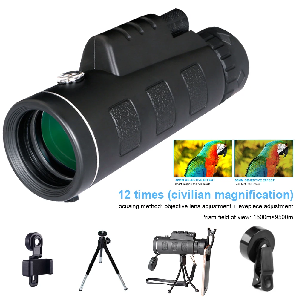 40x60 Portable Monoculars Professional Low-Light Vision BAK4 Prism Waterproof with Smartphone Holde&Tripod Pocket Telescope
40x60 Portable Monoculars Professional Low-Light Vision BAK4 Prism Waterproof with Smartphone Holde&Tripod Pocket Telescope