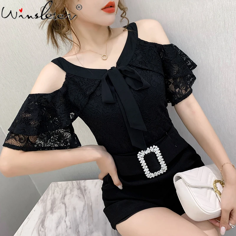 Summer European Style T-Shirt Fashion Sexy Off Shouder Bowknot Lace Ruffles Women Tops Short Sleeve All Match Tees 2021 T14706A
Summer European Style T-Shirt Fashion Sexy Off Shouder Bowknot Lace Ruffles Women Tops Short Sleeve All Match Tees 2021 T14706A