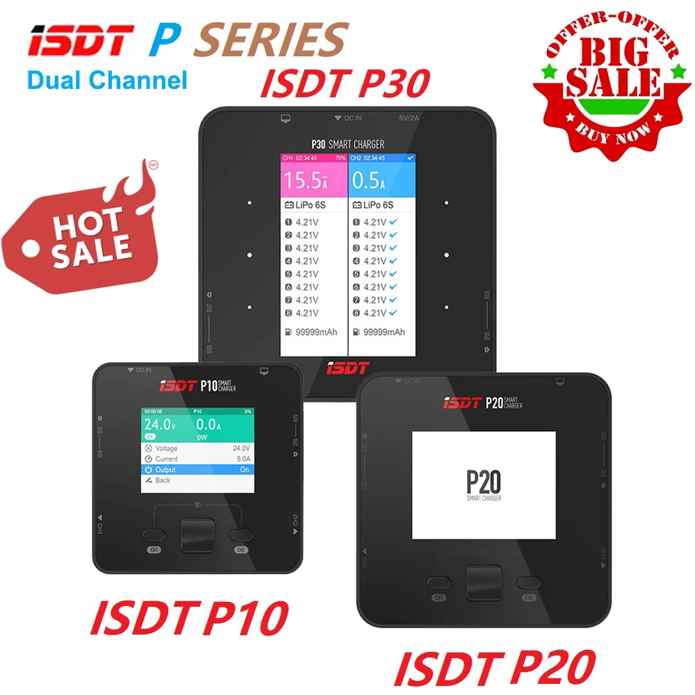 ISDT P30 2000W 60A 2-8S / P20 1000W 40A/ P10 500W 20A Battery Dual Channel Battery Balance Charger For Lilon LiPo LiHV NiMH Pb
ISDT P30 2000W 60A 2-8S / P20 1000W 40A/ P10 500W 20A Battery Dual Channel Battery Balance Charger For Lilon LiPo LiHV NiMH Pb