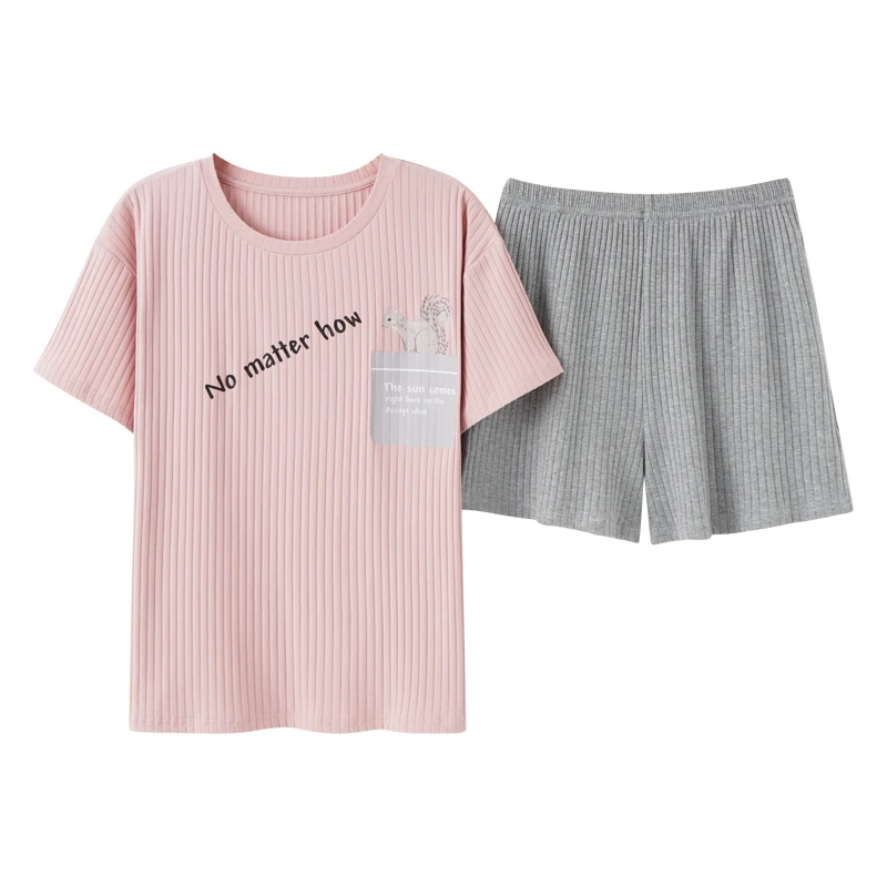 Fashion Letter Printing Casual Homewear Pink Cute Women Sleepwear Summer Short Sleeve Shorts Cotton Round Neck Pajamas For Women
Fashion Letter Printing Casual Homewear Pink Cute Women Sleepwear Summer Short Sleeve Shorts Cotton Round Neck Pajamas For Women