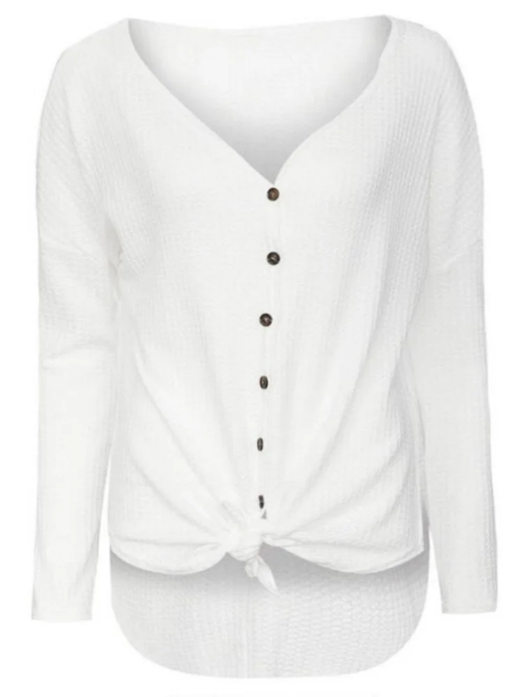 Women Autumn Blouse Waffle Button Up Front Bow Oversize Loose Knit Blouse Shirt Tops Women Blusas 2020
Women Autumn Blouse Waffle Button Up Front Bow Oversize Loose Knit Blouse Shirt Tops Women Blusas 2020