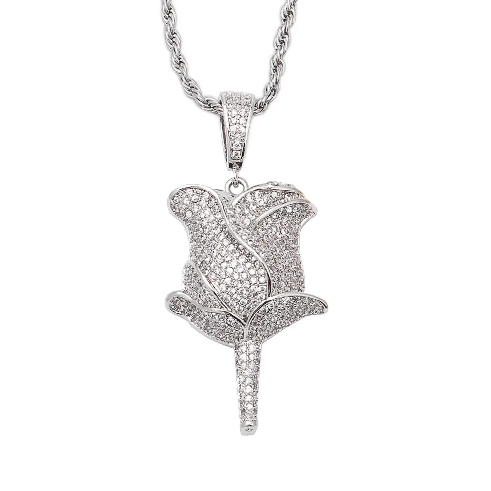 Ожерелье с лепестками и подвеской в виде Розы цепочкой для тенниса серебряное со