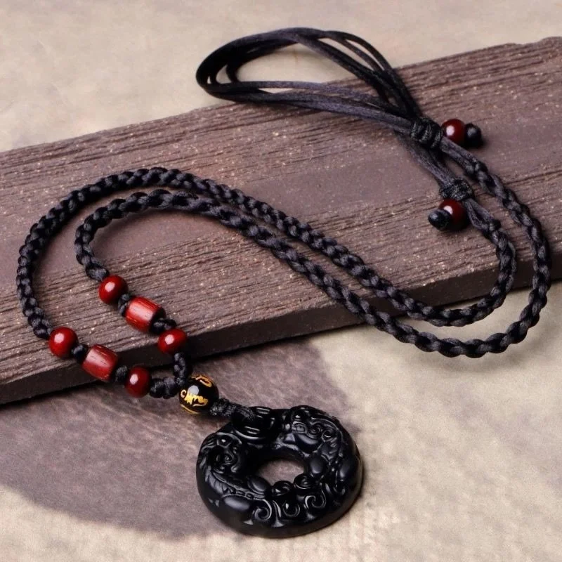 Obsidian Necklace Pendant Jewelry Double Pixiu Pendant Peace Button Crystal Necklace Men's Women's Jewelry 
Obsidian Necklace Pendant Jewelry Double Pixiu Pendant Peace Button Crystal Necklace Men's Women's Jewelry