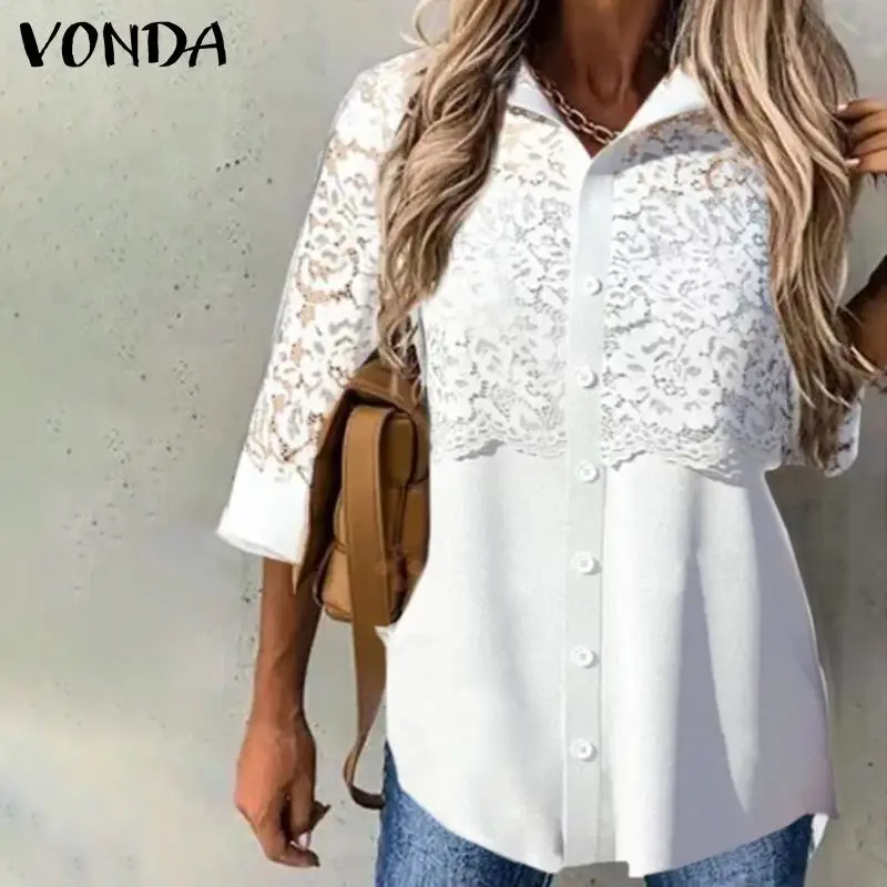 Autumn Chemise Shirts 2022 VONDA Women Lapel Neck Button Up Shirts Lace Patchwork Blouse Blusas Femininas Long Sleeve Party Tops
Autumn Chemise Shirts 2022 VONDA Women Lapel Neck Button Up Shirts Lace Patchwork Blouse Blusas Femininas Long Sleeve Party Tops