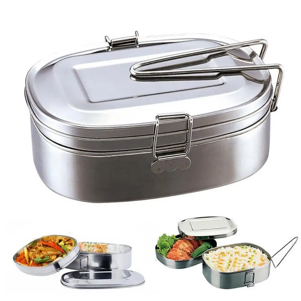 Stainless Steel Lunch Box Double Layers Bento Student Food Container Snack Storage Anti-leak Fruits Bowl for School | Дом и сад