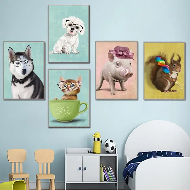 Nordic Lovely Cartoon Animal Poster Wall Artwork Dog Cat Pig Canvas Painting Modular Pictures for Kids Room Home Decor
Nordic Lovely Cartoon Animal Poster Wall Artwork Dog Cat Pig Canvas Painting Modular Pictures for Kids Room Home Decor