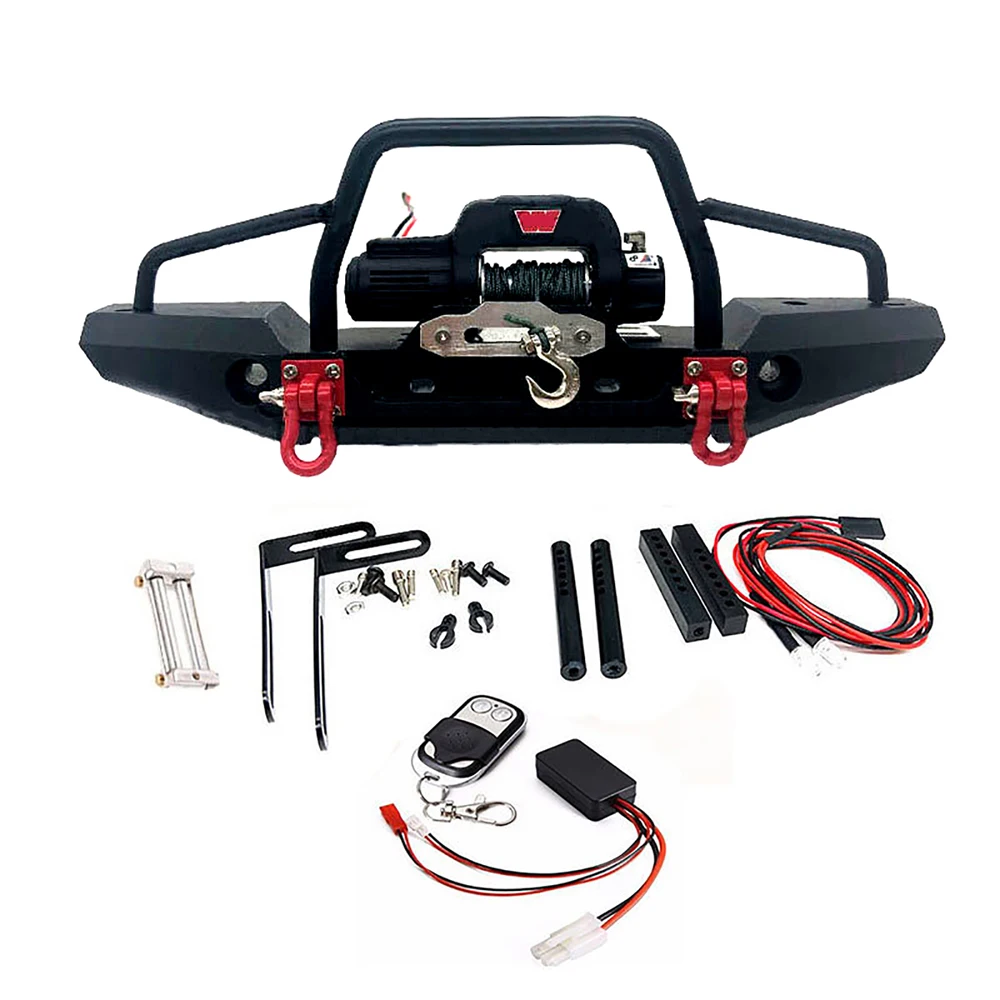 Front Bumper with LED Light & Winch Kit for 1/10 Axial SCX10 90046 Traxxas TRX4 Defender RC Crawler Car Accessories
Front Bumper with LED Light & Winch Kit for 1/10 Axial SCX10 90046 Traxxas TRX4 Defender RC Crawler Car Accessories