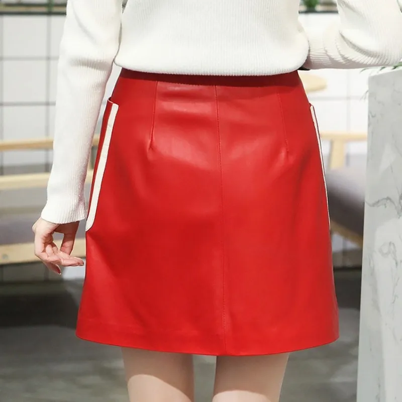 Women Elegant Slim A-Line Skirts Runway Natural Leather Sheepskin Mini Skirt High Waist Double Breasted Office Wrap Skirt
Women Elegant Slim A-Line Skirts Runway Natural Leather Sheepskin Mini Skirt High Waist Double Breasted Office Wrap Skirt