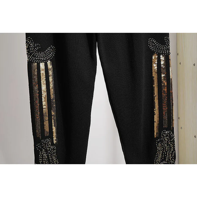 Black White Knitted Tracksuit Outfits Women Handwork Sequins Embroidery Sweater Long Pants Set Loose Casual Knitting Suit Female
Black White Knitted Tracksuit Outfits Women Handwork Sequins Embroidery Sweater Long Pants Set Loose Casual Knitting Suit Female